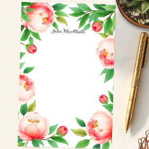 Papelería Serene Watercolor Blooming Peony Flowers