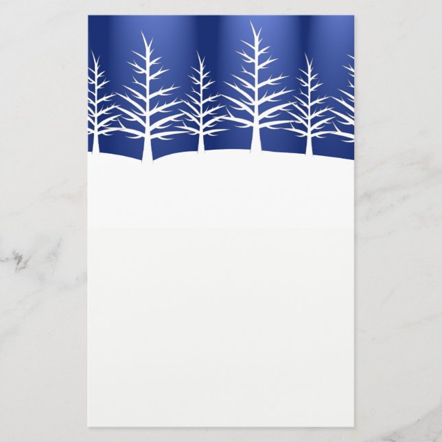 Papelería Silhouettes de árbol blanco sobre azul (Anverso)