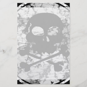Papelería Silueta apenada B&W del cráneo y de la bandera