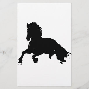 Papelería Silueta blanca de caballo en blanco negro