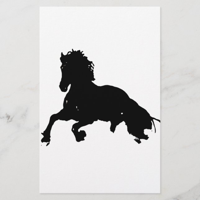 Papelería Silueta blanca de caballo en blanco negro (Anverso)