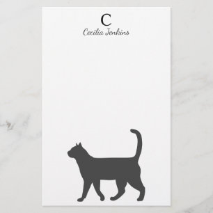 Papelería Silueta gris moderna y nombre del gato