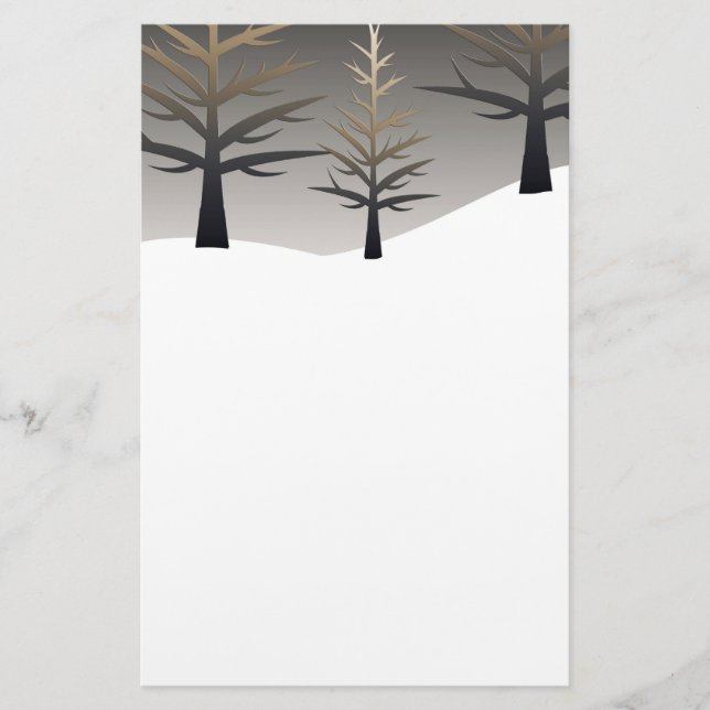 Papelería Siluetas de árbol elegantes en el paisaje nevado (Anverso)