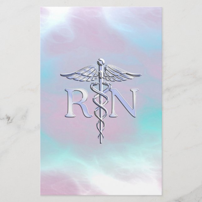 Papelería Silver Style RN Caduceus Medical Mother Pearl (Anverso)