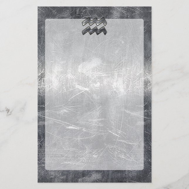 Papelería Símbolo acuario Acero grunge de plata con problema (Anverso)