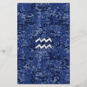 Papelería Símbolo Aquarius Zodiac con decoración de camo d