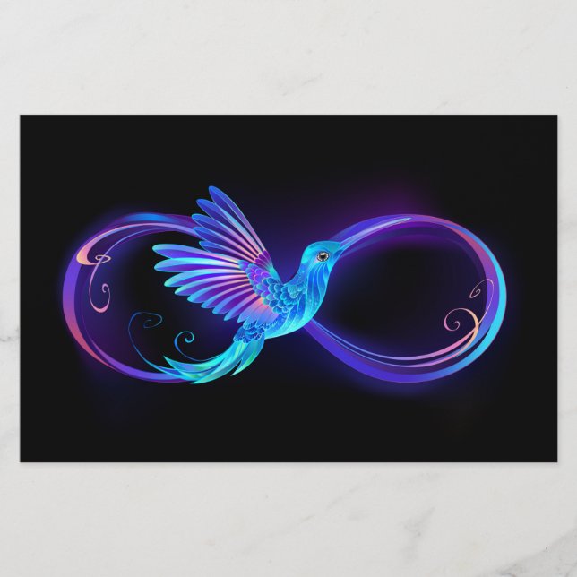 Papelería Símbolo de infinito neón con colibrí brillante (Anverso)