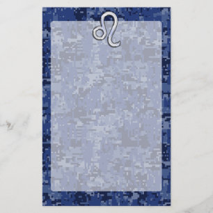 Papelería Símbolo de Leo Zodiac en camo digital azul de la 