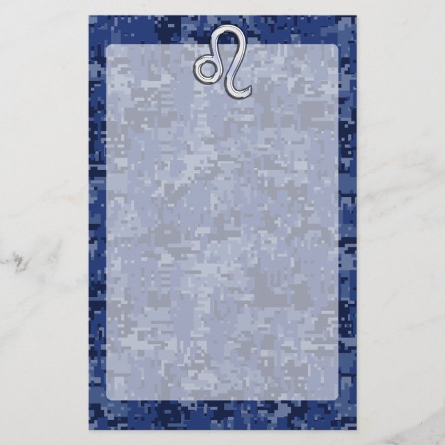 Papelería Símbolo de Leo Zodiac en camo digital azul de la m (Anverso)