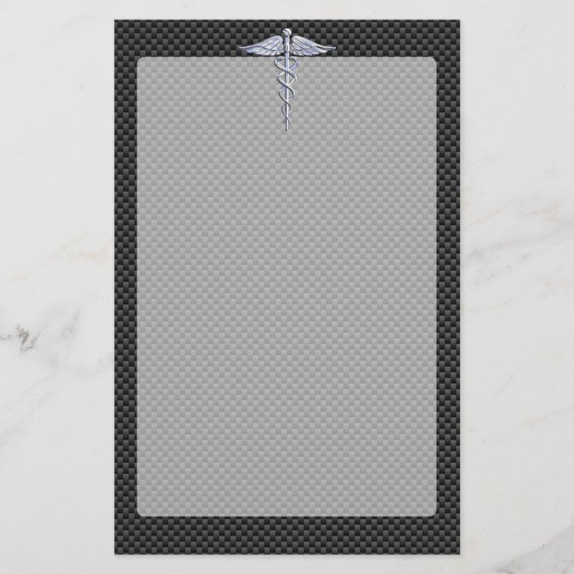 Papelería Símbolo médico cromado Caduceus Fibra de carbono n (Anverso)