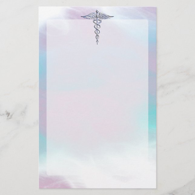 Papelería Símbolo médico de Caduceus plateado Madre Perla (Anverso)