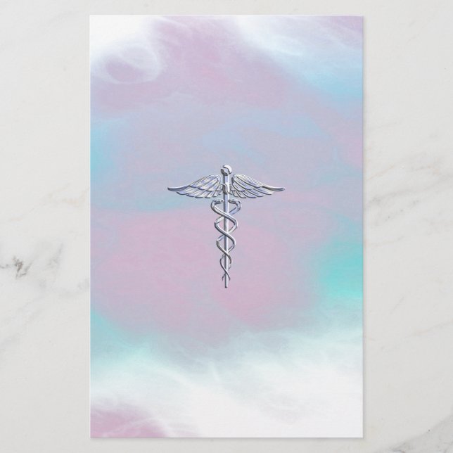 Papelería Símbolo médico del Caduceo plateado Decoración de  (Anverso)