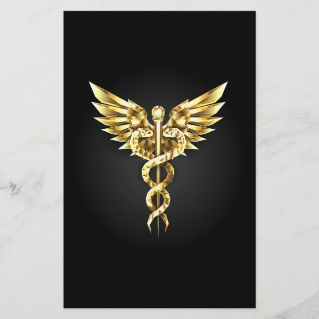 Papelería Símbolo poligonal de oro Caduceus (Anverso)