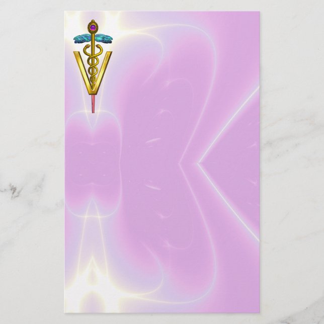 Papelería SÍMBOLO VETERINARIO CADUCEO DE ORO / LÍlago rosado (Anverso)