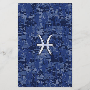 Papelería Símbolo zodiaco de Pisces en camo digital azul de 