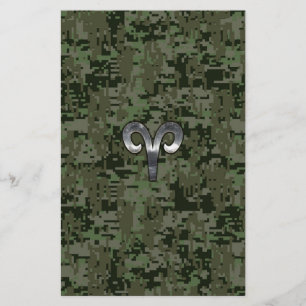 Papelería Símbolo zodiaco plateado Camo digital verde