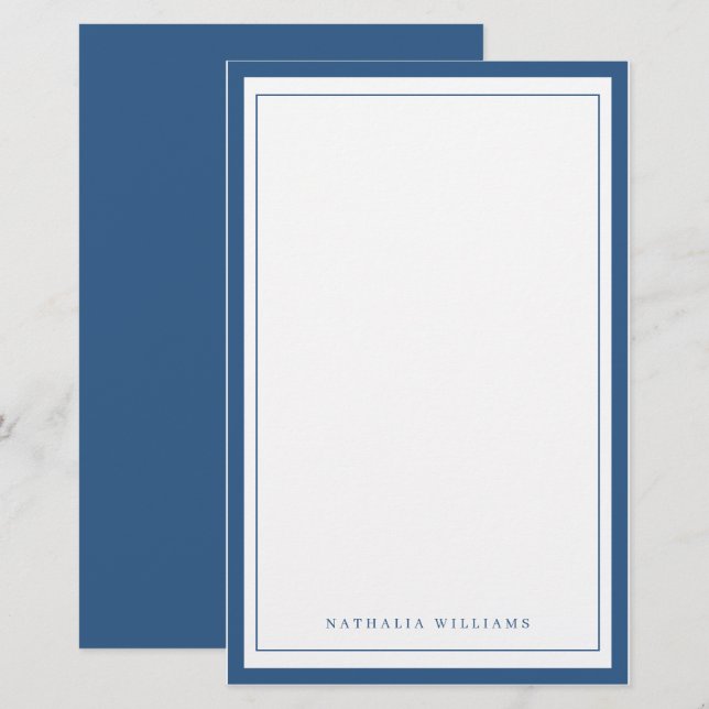 Papelería Simple Basic Navy Blue Border Stationery (Anverso / Reverso)