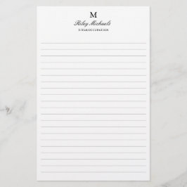 Papelería Simple Monograma Elegante Nombre Título Rayado