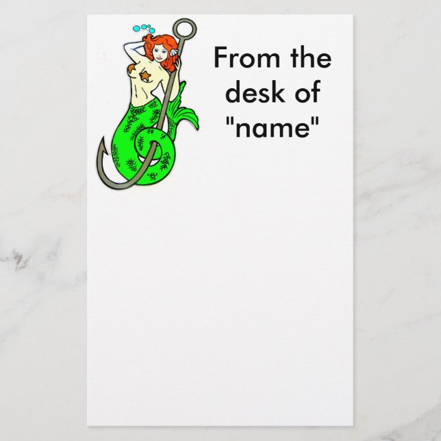 Papelería sirena de cola verde de cabeza roja (Anverso)