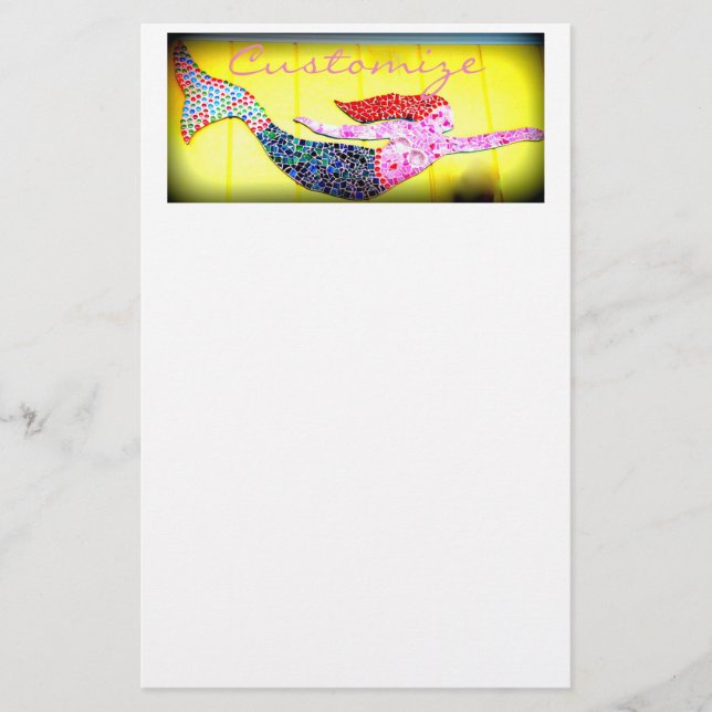 Papelería sirena de mosaico rosa de natación (Anverso)