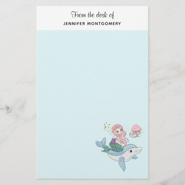 Papelería Sirenita descubierta con delfín bajo el mar (Anverso)