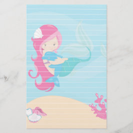 Papelería Sirenita rosa haitiana con marsopa