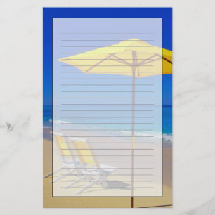 Papelería Sombrilla de playa amarilla y sillas en prístino
