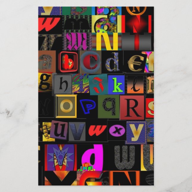 Papelería Sopa de alfabeto, diseño de letras de mosaico, col (Anverso)