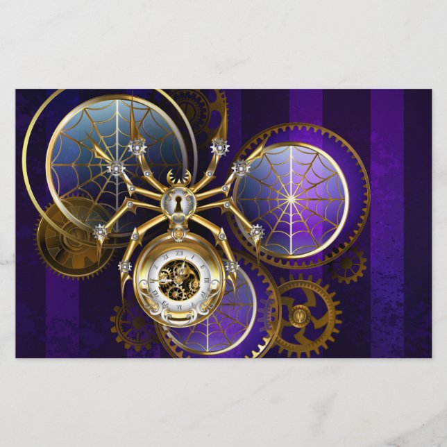 Papelería Spider Steampunk sobre fondo morado (Anverso)