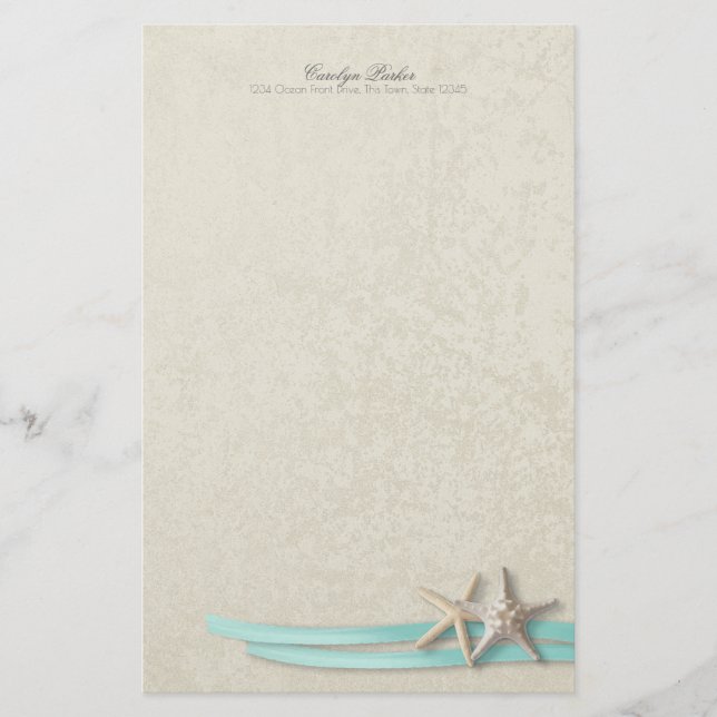Papelería Starfish and Aqua Ribbon (Anverso)
