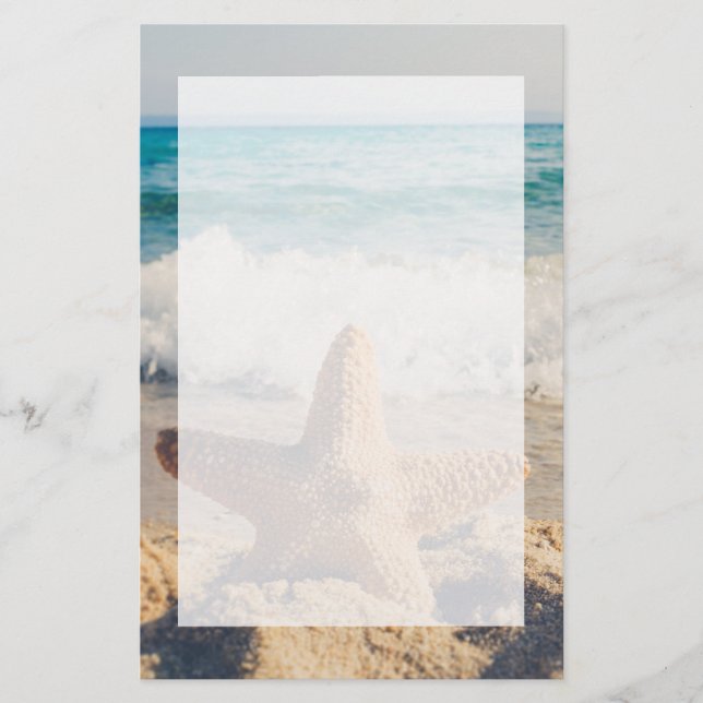 Papelería Starfish en una foto de una playa de arena (Anverso)