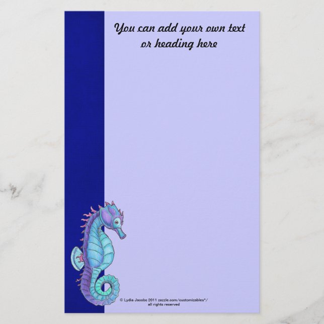 Papelería Stationery Blue Seahorse (Anverso)