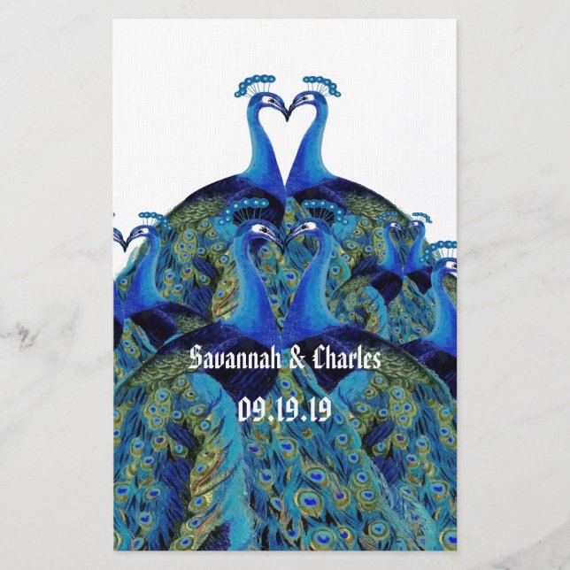 Papelería Stationery Boda de besar pavos reales (Anverso)