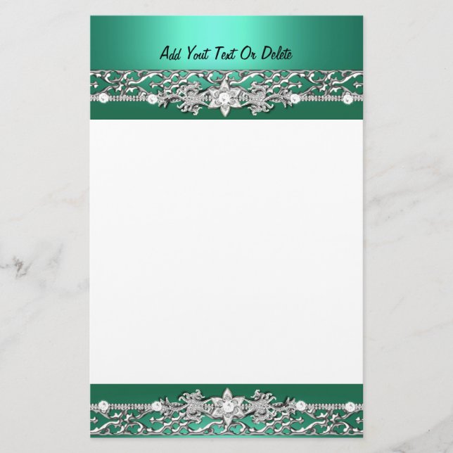 Papelería Stationery Jade Green Silver Diamond Image (Anverso)