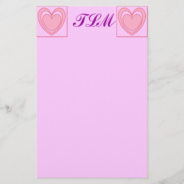 Papelería Stationery monogramada en el corazón (Anverso)