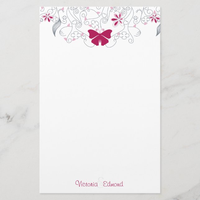 Papelería Stationery personalizada Butterfly Dark Pink Whims (Anverso)