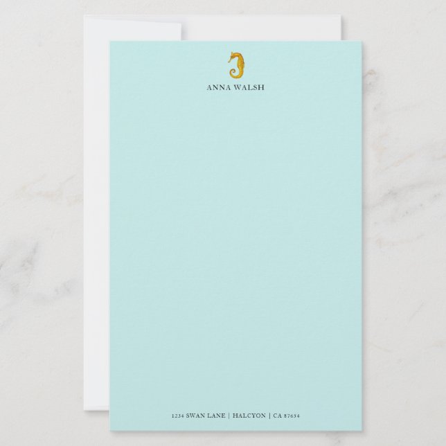 Papelería Stationery personalizada de caballitos de mar (Anverso)