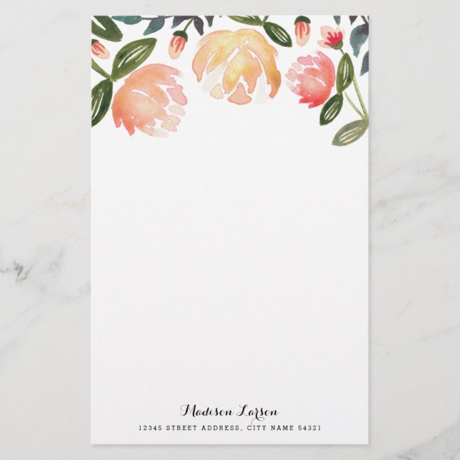 Papelería Stationery personalizada de Peach Peonies (Anverso)