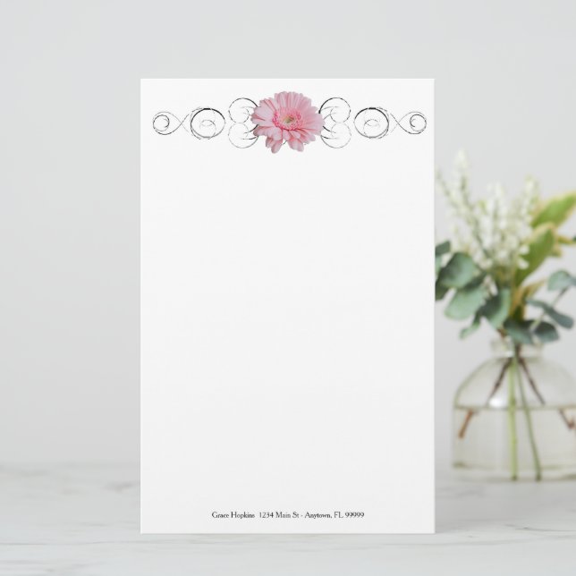 Papelería Stationery personalizada de Pink Gerber Daisy (Anverso de pie)