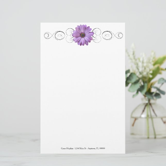 Papelería Stationery personalizada de Purple Daisy (Anverso de pie)