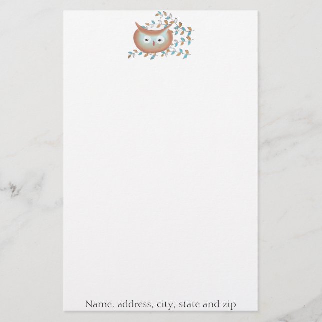 Papelería Stationery personalizada Retro Owl (Anverso)