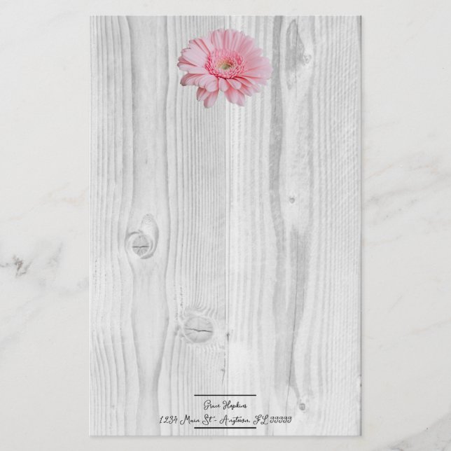 Papelería Stationery personalizada Rustic Gerber Daisy (Anverso)