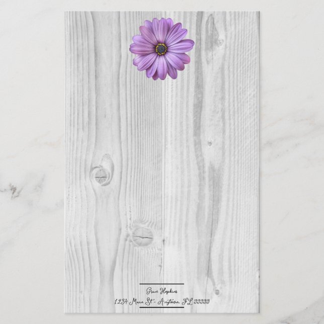 Papelería Stationery personalizada Rustic Purple Daisy (Anverso)