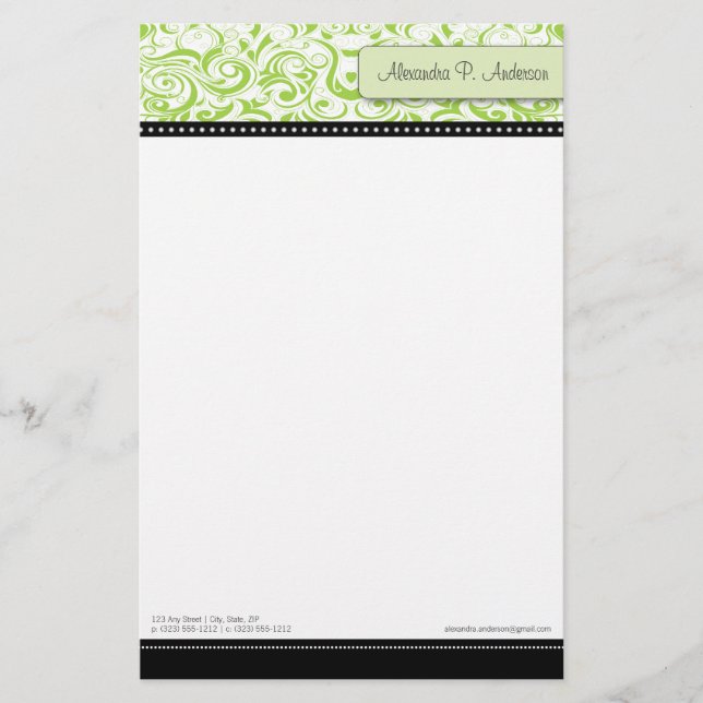 Papelería Stationery Swirly Lime Boutique Designer (Anverso)