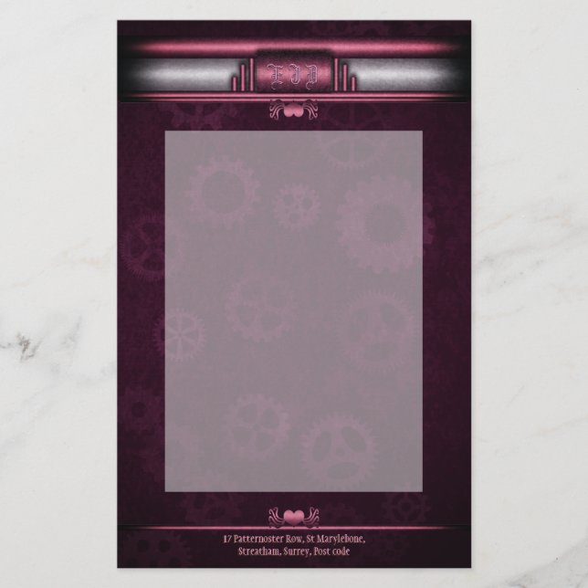 Papelería Steampunk, corazones rosados sobre engranajes, Mon (Anverso)