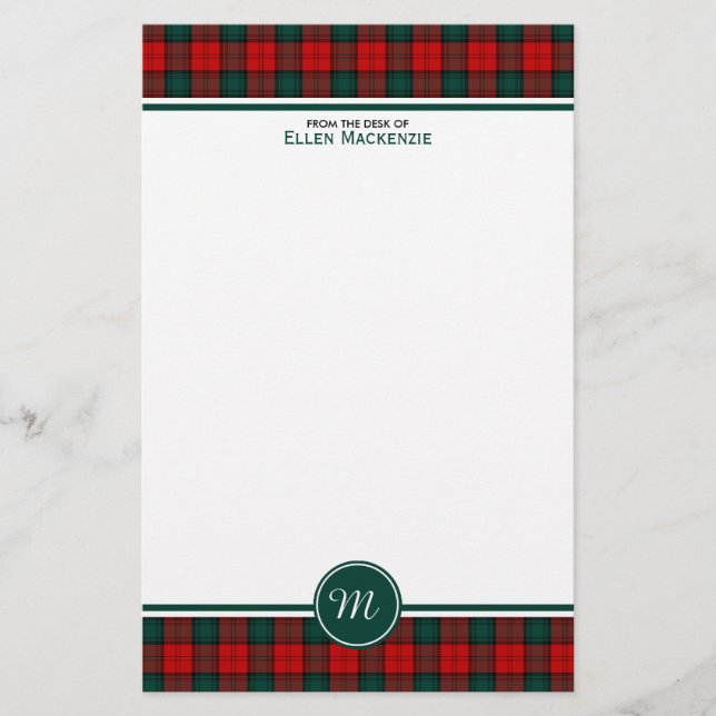 Papelería Stewart del Atholl Clan Tartan Monogram (Anverso)