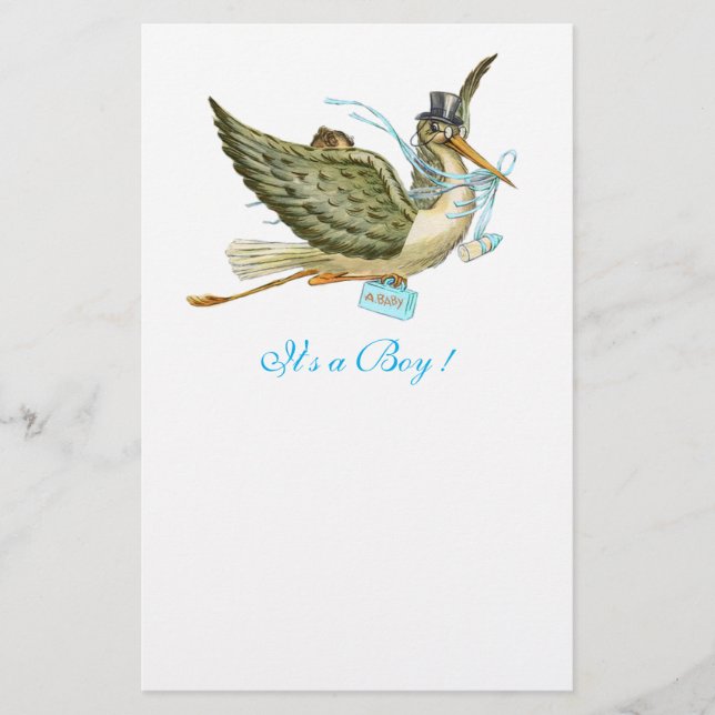Papelería STORK BOY BABY SHOWER Blue White (Anverso)