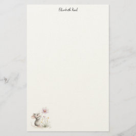 Papelería Storybook Mouse Picking a Pink Wildflower