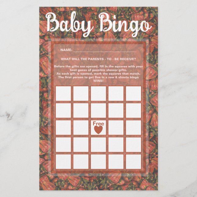 Papelería Strawberries Baby Bingo Game Card (Anverso)
