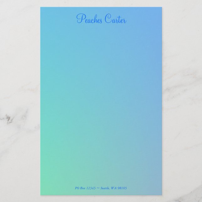 Papelería Suave Verde Aqua Azul Ombre (Anverso)